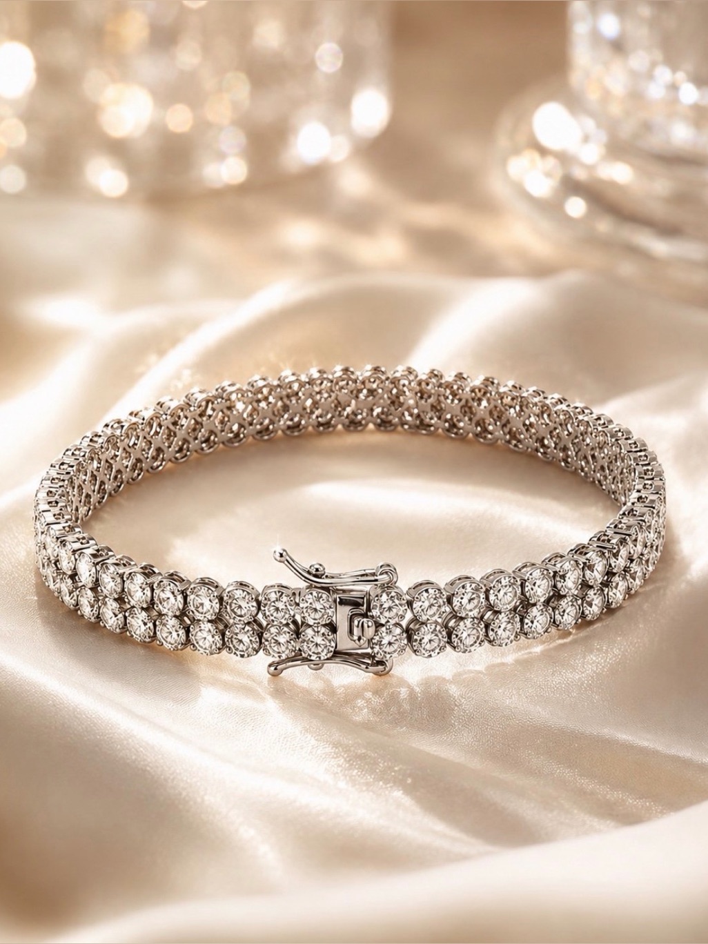 925 Sterling Silver Cz Bracelet 7.5" 6mm Two Row Box Clasp Unisex